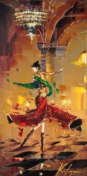 three women at the table by the lamp Painting - dancing girl Kal Gajoum by knife